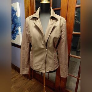 Lucky Brand Combo Cotton N Linen Tan Lamb Leather Jacket for Women New Condition